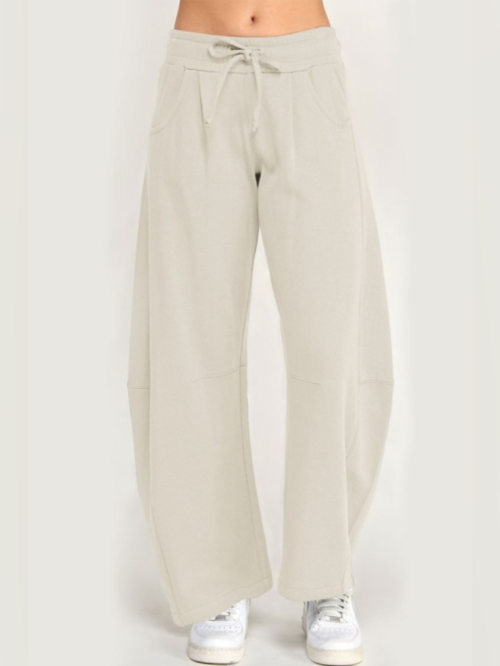 FLEECE BAGGY BARREL LEG FIT MID-RISE SWEATPANTS, BEIGE